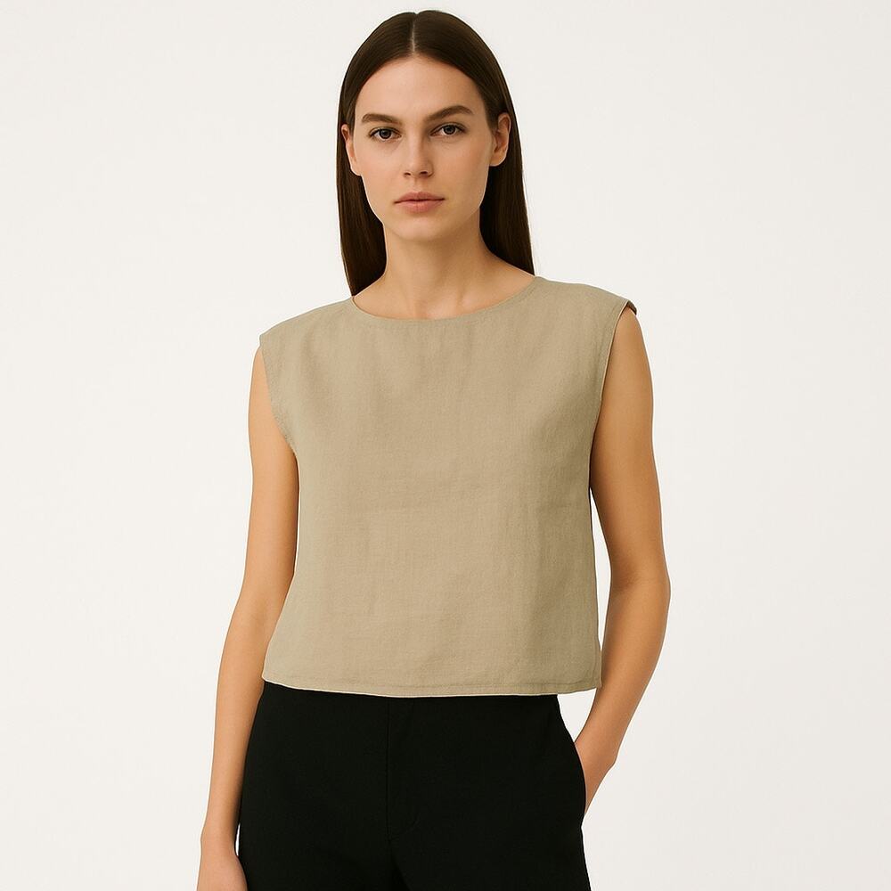 Abercrombie & Fitch Beige Linen Sleeveless Crop Tank Tee T-Shirt Top Size XS